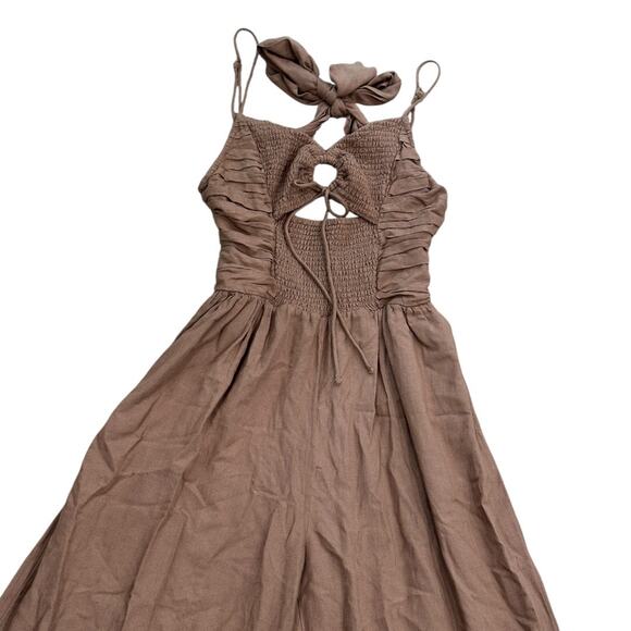 Free People Endless Summer Day Glow One Piece Smocked Cutout Jumpsuit In Pelican - Picture 3 of 8